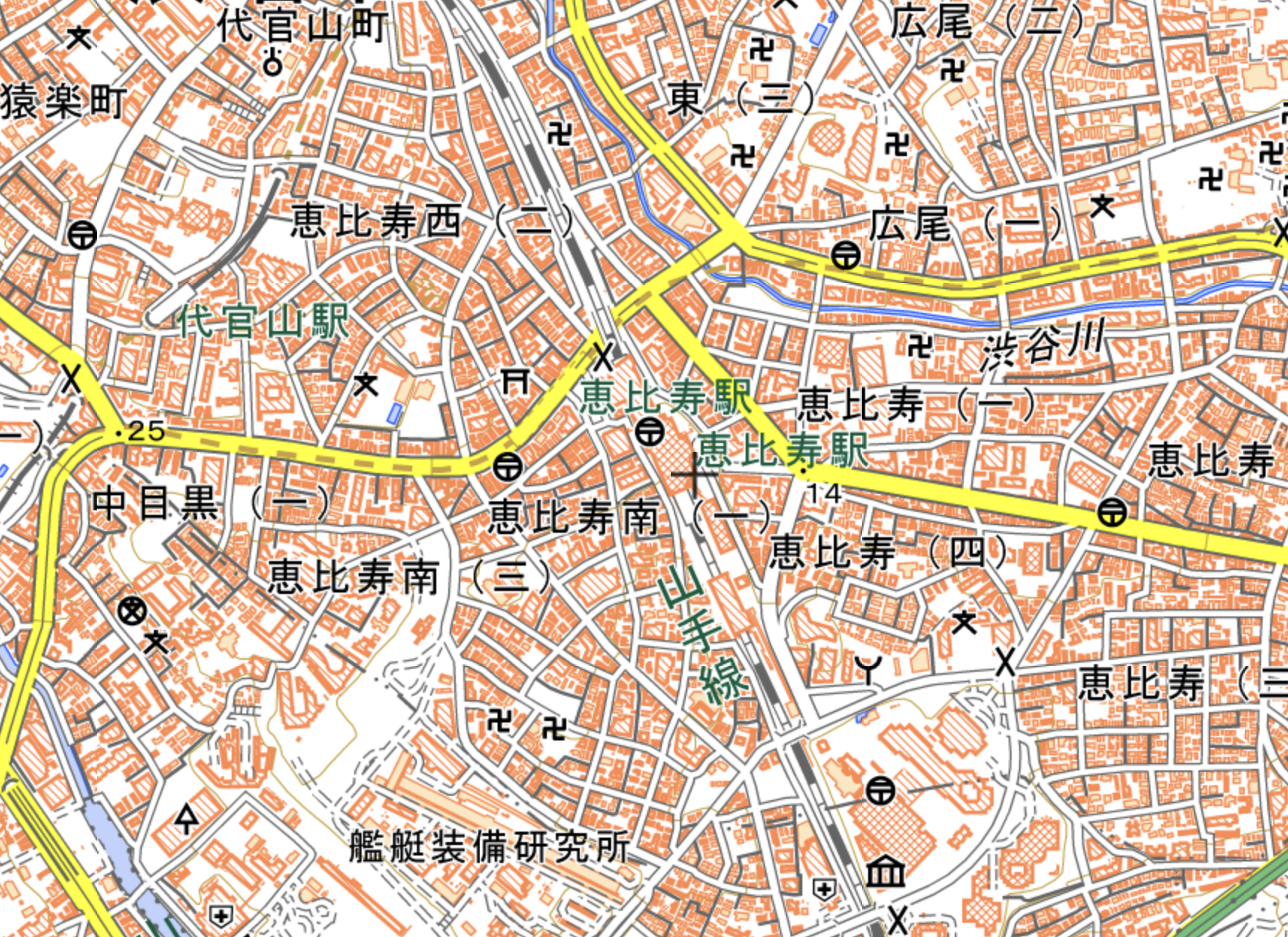 恵比寿の派遣可能エリア地図
